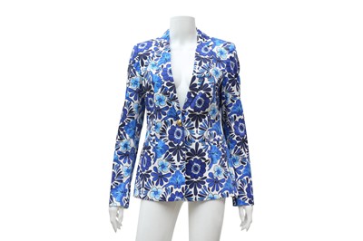 Lot 211 - Escada Blue Floral Print Blazer - Size 36