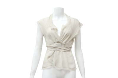 Lot 351 - Chanel Grey Silk Tie Front Blouse - Size 40