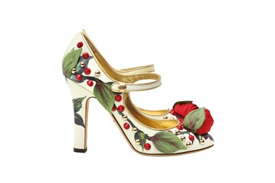 Lot 259 - Dolce & Gabbana Ivory Floral Print Heeled Pump - Size 36
