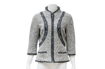 Lot 376 - Chanel Grey Tweed Cropped Zip Jacket - Size 40