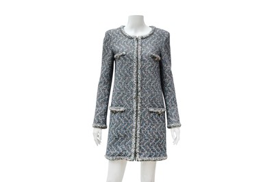 Lot 390 - Chanel Green Wool Tweed Zip Coat Dress - Size 38