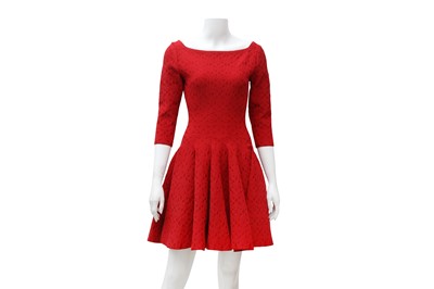 Lot 273 - Alaia Red Jacquard Knit Mini Dress - Size 38
