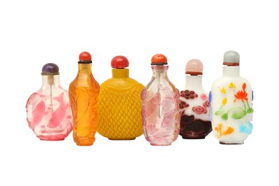 Lot 466 - A GROUP OF SIX CHINESE BEIJING GLASS SNUFF BOTTLES