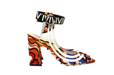 Lot 263 - Louis Vuitton Floral Print Ankle Strap Heeled Pump - Size 36.5