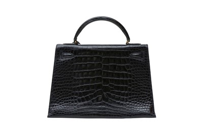 Lot 349 - λ Hermes Shiny Navy Porosus Crocodile Kelly Sellier 32