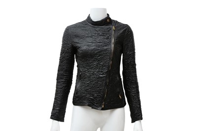 Lot 651 - Gucci Black Leather Ruched Biker Jacket - Size 38