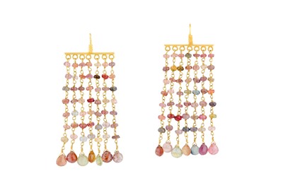 Lot 108 - A pair of multi-coloured sapphire earrings