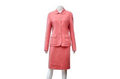 Lot 232 - Asprey Pink Cashmere Skirt Suit - Size 12