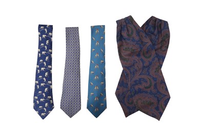 Lot 207 - Three Hermes Silk Print Ties and Cravat