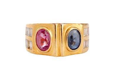 Lot 58 - A sapphire, pink sapphire and diamond dress ring