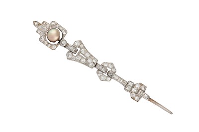 Lot 86 - An Art Deco diamond and pearl drop, circa 1925