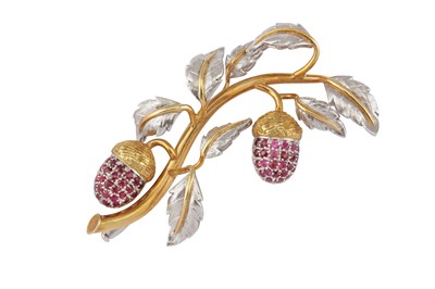 Lot 162 - A ruby acorn brooch
