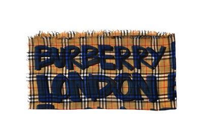 Lot 483 - Burberry Beige Wool Nova Check Graffiti Scarf