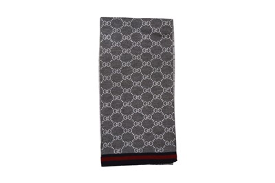 Lot 362 - Gucci Grey Wool Monogram Logo Scarf