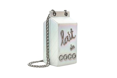 Lot 811 - Chanel Pearlescent Silver Lait De Coco Milk Carton Bag