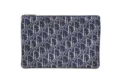 Lot 336 - Christian Dior Navy Oblique Nylon Flat Pouch