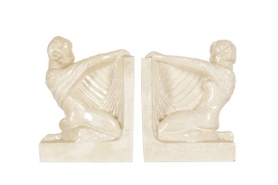 Lot 277 - ART DECO CRACKLE GLAZED POTTERY BOOKENDS