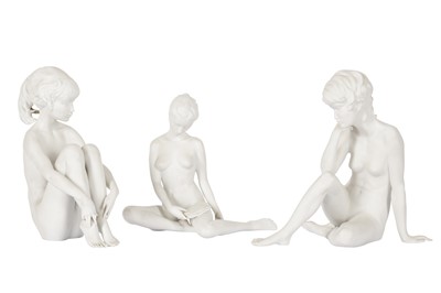 Lot 266 - THREE WHITE BISQUIT PORCELAIN FIGURES OF SEATED FEMALE NUDES