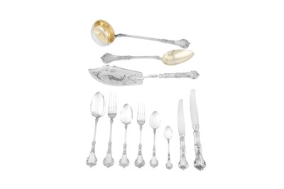 Lot 255 - A Nicholas II early 20th century Russian 84 Zolotnik (875 standard) silver table service of flatware / canteen, Moscow post-1908 by Khlebnikov