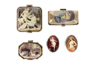 Lot 262 - TWO SMALL STERLING SILVER PILL BOXES WITH ENAMELLED LIDS
