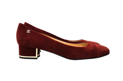 Lot 303 - Chanel Burgundy Block Heeled Pump - Size 40