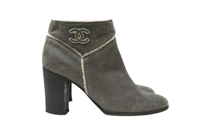 Lot 361 - Chanel Grey CC Logo Heeled Ankle Boot - 37.5