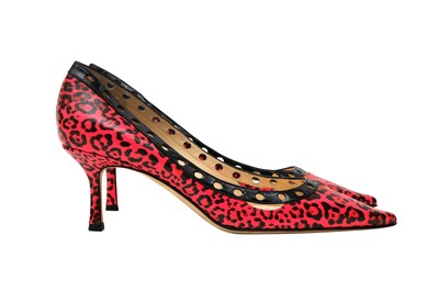 Lot 238 - Jimmy Choo Neon Pink Leopard Print Heeled Pump - Size 38.5