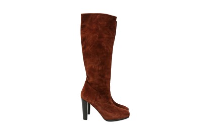 Lot 457 - Hermes Chestnut Brown Long Heeled Boot - Size 40