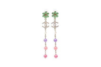 Lot 254 - Chanel CC Logo Bead Drop Pierced Earrings