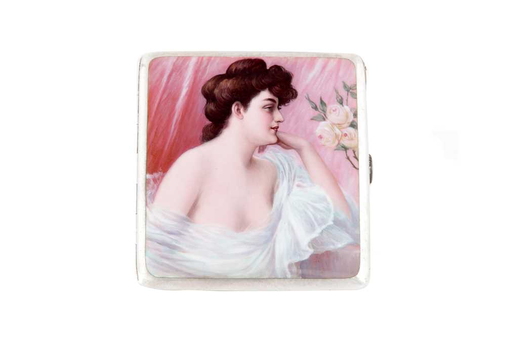 Lot 27 - An early 20th century German silver and enamel novelty erotic cigarette case, Pforzheim circa 1910 by Louis Kuppenheim