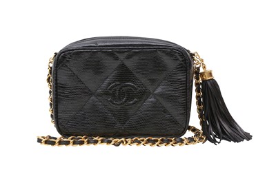 Lot 680 - λ Chanel Black Lizard CC Logo Small Camera Bag