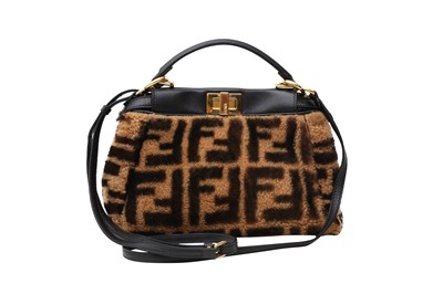 Lot 530 - Fendi Tan FF Zucca Shearling Mini Peekaboo