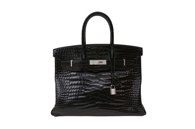 Lot 724 - λ Hermes Shiny Black Porosus Crocodile Diamond Birkin 35