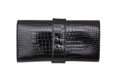 Lot 813 - λ Hermes Shiny Black Porosus Crocodile Medor Clutch 23