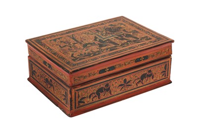 Lot 382 - A BURMESE RED AND BLACK LACQUER 'ELEPHANT' BOX AND COVER