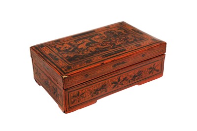 Lot 385 - A BURMESE RED AND BLACK LACQUER 'CHINTHE' BOX