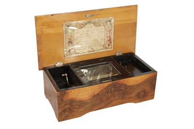 Lot 132 - A SWISS FIGURED WALNUT MUSIC BOX, MID 19TH CENTURY