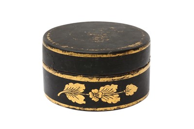 Lot 374 - A SMALL BURMESE GILDED BLACK LACQUER 'PEACOCK' BOX AND COVER
