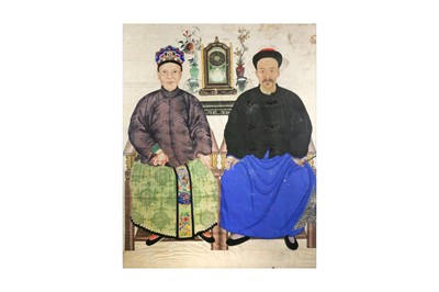Lot 235 - A CHINESE DOUBLE ANCESTRAL PORTRAIT