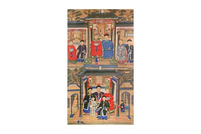 Lot 233 - A CHINESE MULTI-GENERATION ANCESTRAL PORTRAIT