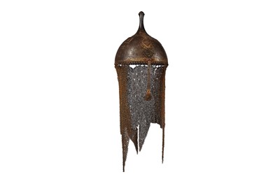 Lot 184 - A SAFAVID GOLD-DAMASCENED STEEL HELMET (KHULA KHUD)