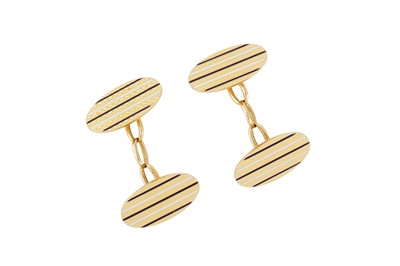 Lot 71 - A PAIR OF GOLD  AND ENAMEL CUFFLINKS