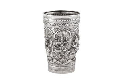 Lot 1 - A large late 19th / early 20th century Burmese unmarked silver beaker, Mandalay circa 1900