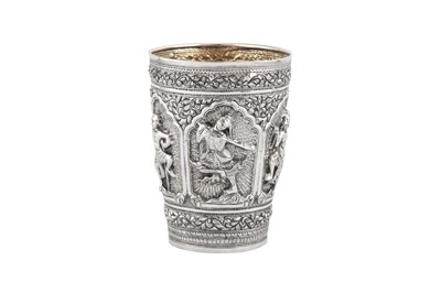 Lot 3 - A late 19th / early 20th century Burmese unmarked silver beaker, Upper Burma circa 1900