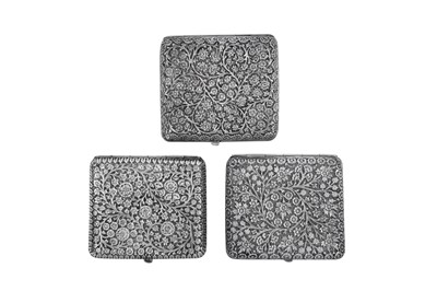 Lot 138 - Three early 20th century Anglo – Indian unmarked silver cigarette case, Kashmir one dated 1903
