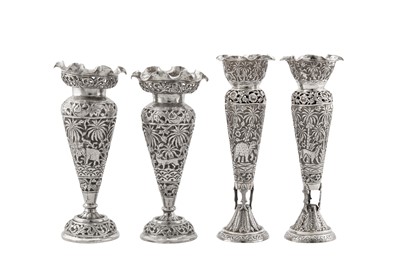 Lot 111 - Two pairs of early 20th century Anglo – Indian unmarked silver posy vases, Lucknow circa 1910
