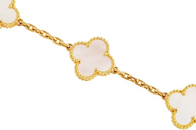 Lot 80 - Van Cleef & Arpels | A gold and mother-of-pearl 'Alhambra' bracelet