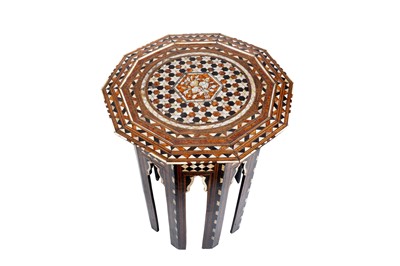 Lot 447 - λ A MOTHER-OF-PEARL, TORTOISESHELL, EBONY, AND BONE-INLAID OCCASIONAL TABLE