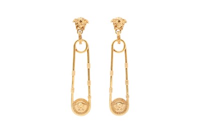 Lot 333 - Versace Medusa Safety Pin Drop Pierced Earrings
