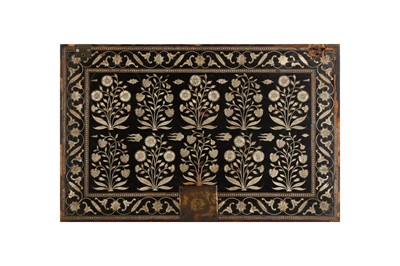 Lot 250 - λ AN INDO-PORTUGUESE IVORY-INLAID HARDWOOD FURNITURE PANEL